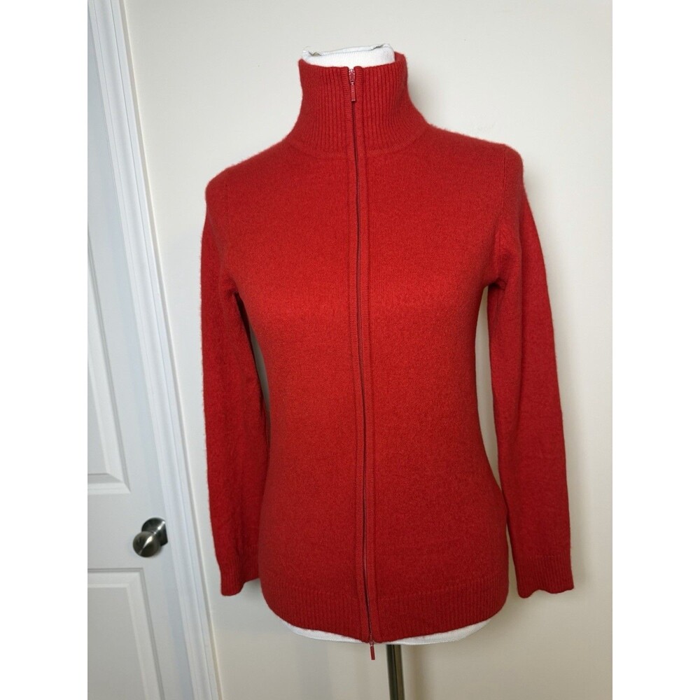 Vintage 2000s L.L.Bean 100% Cashmere Full Zip Mock Neck Sweater Red Women’s Med